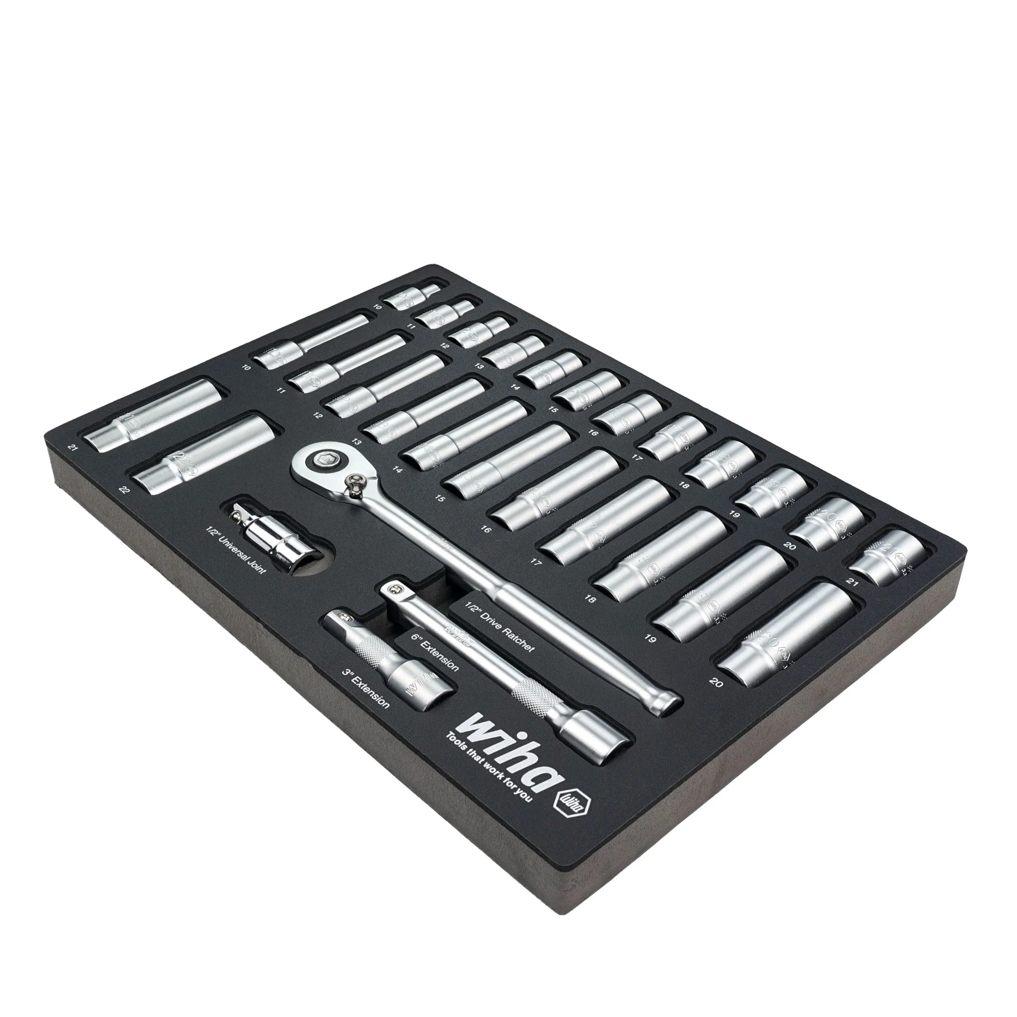 29 Piece 1/2" Drive Professional Standard and Deep Socket Tray Set - Metric - Image 2