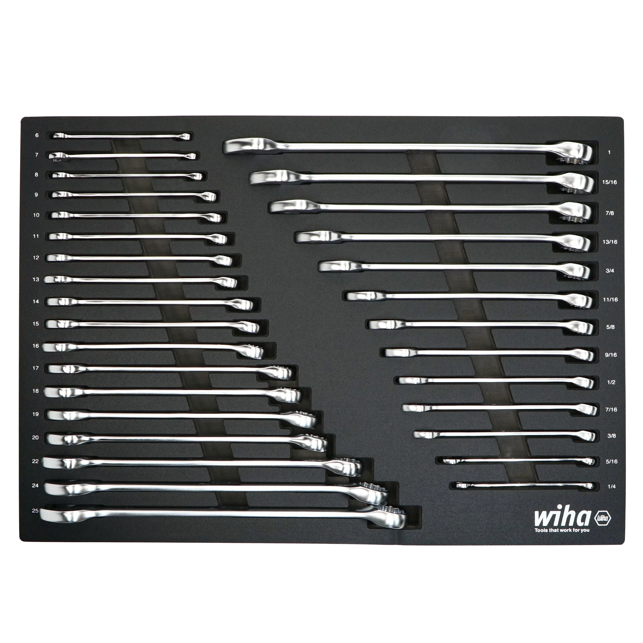 31 Piece Combination Wrench Tray Set - SAE and Metric