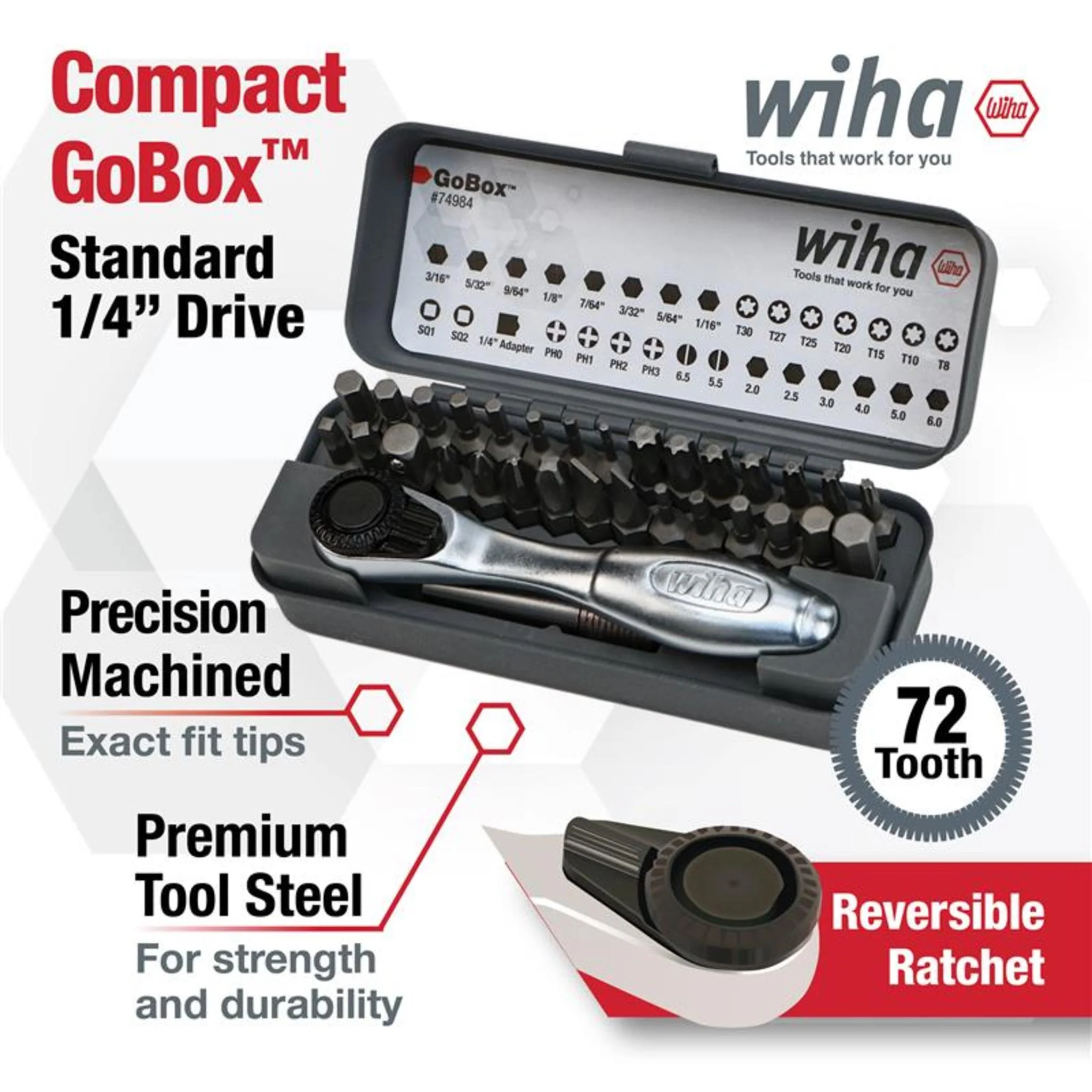 32 Piece GoBox Standard Bit Set with Mini Ratchet - Image 3