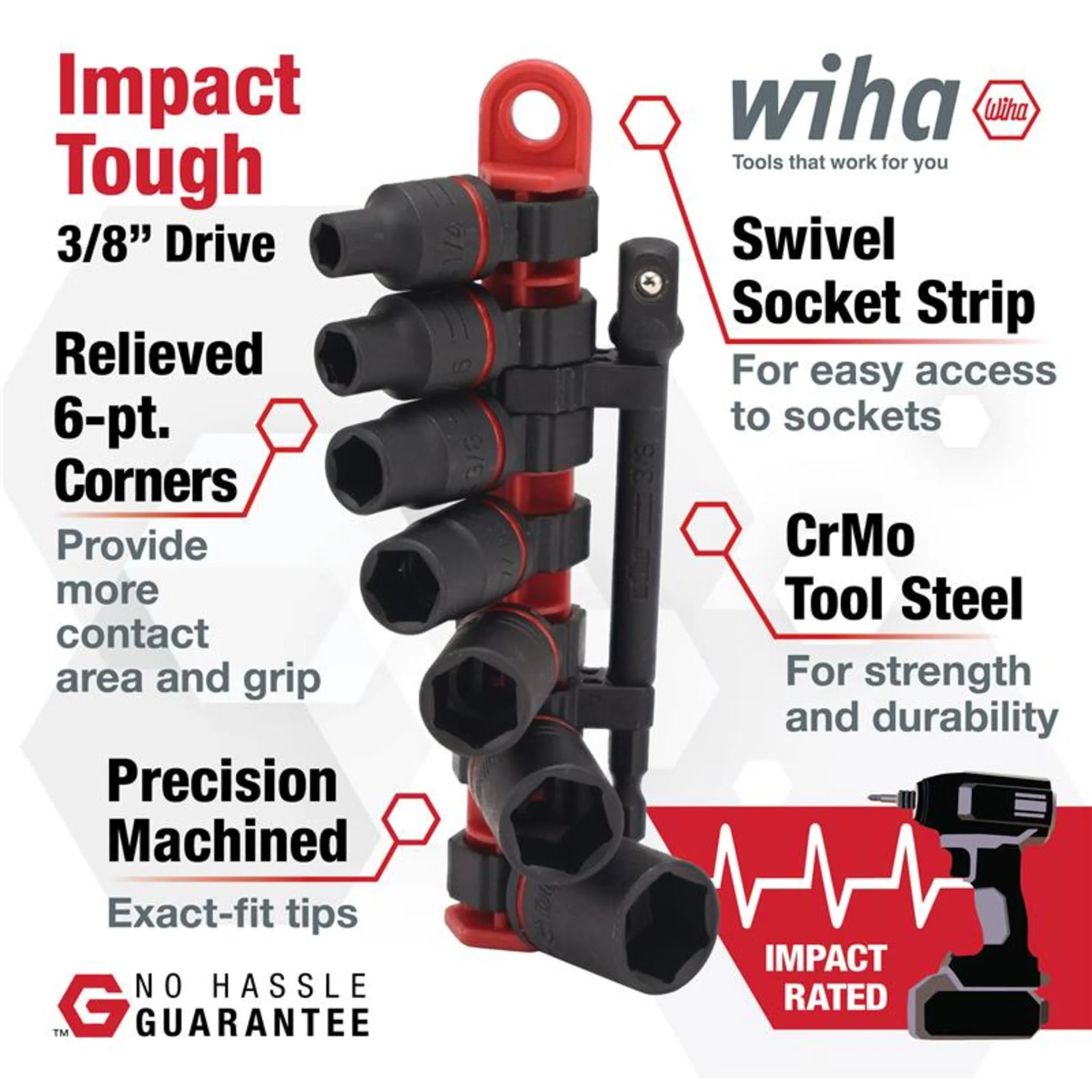8 Piece 3/8" Drive SAE Impact Socket Set - Image 3