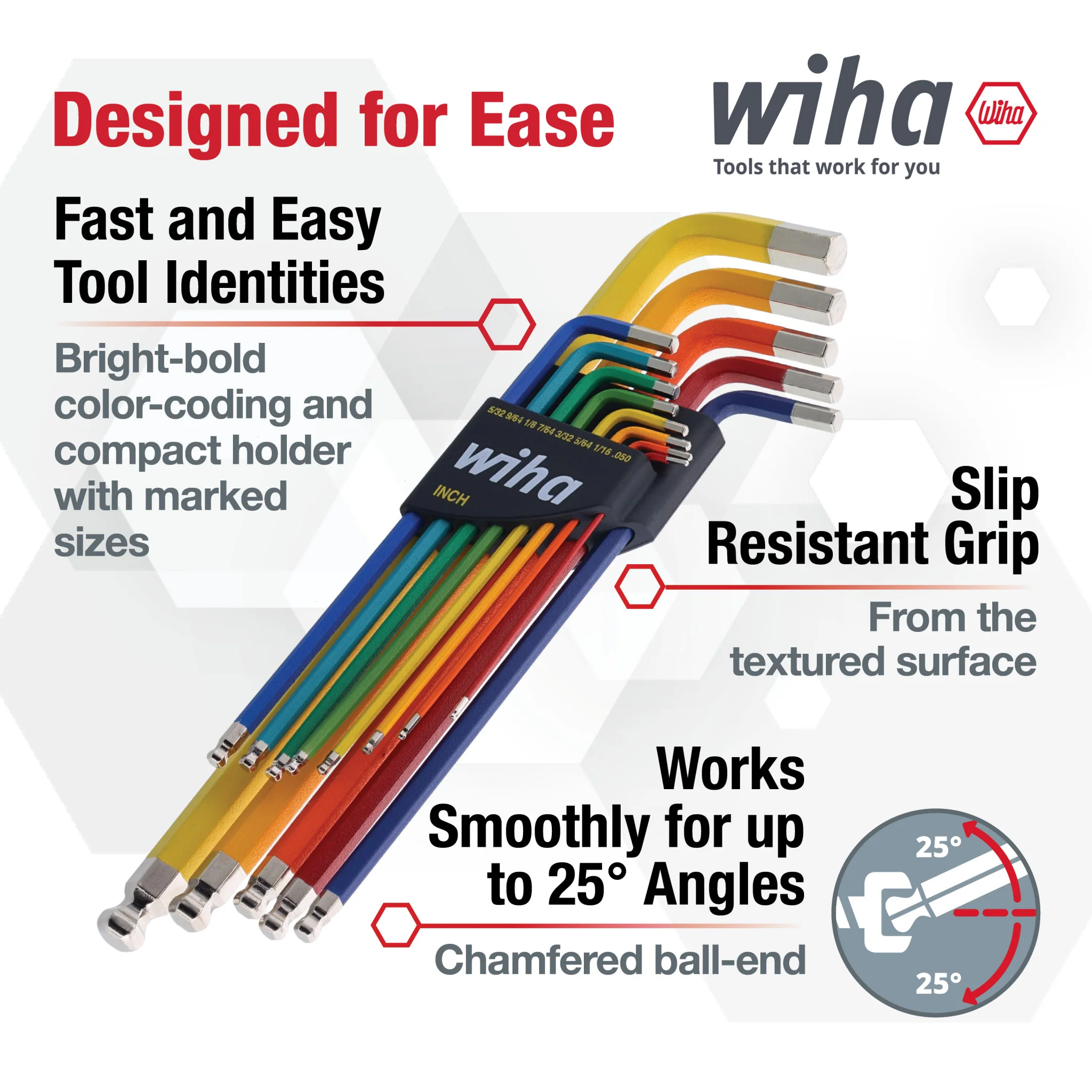 13 Piece Ball End Color Coded Hex L-Key Set - Inch - Image 3
