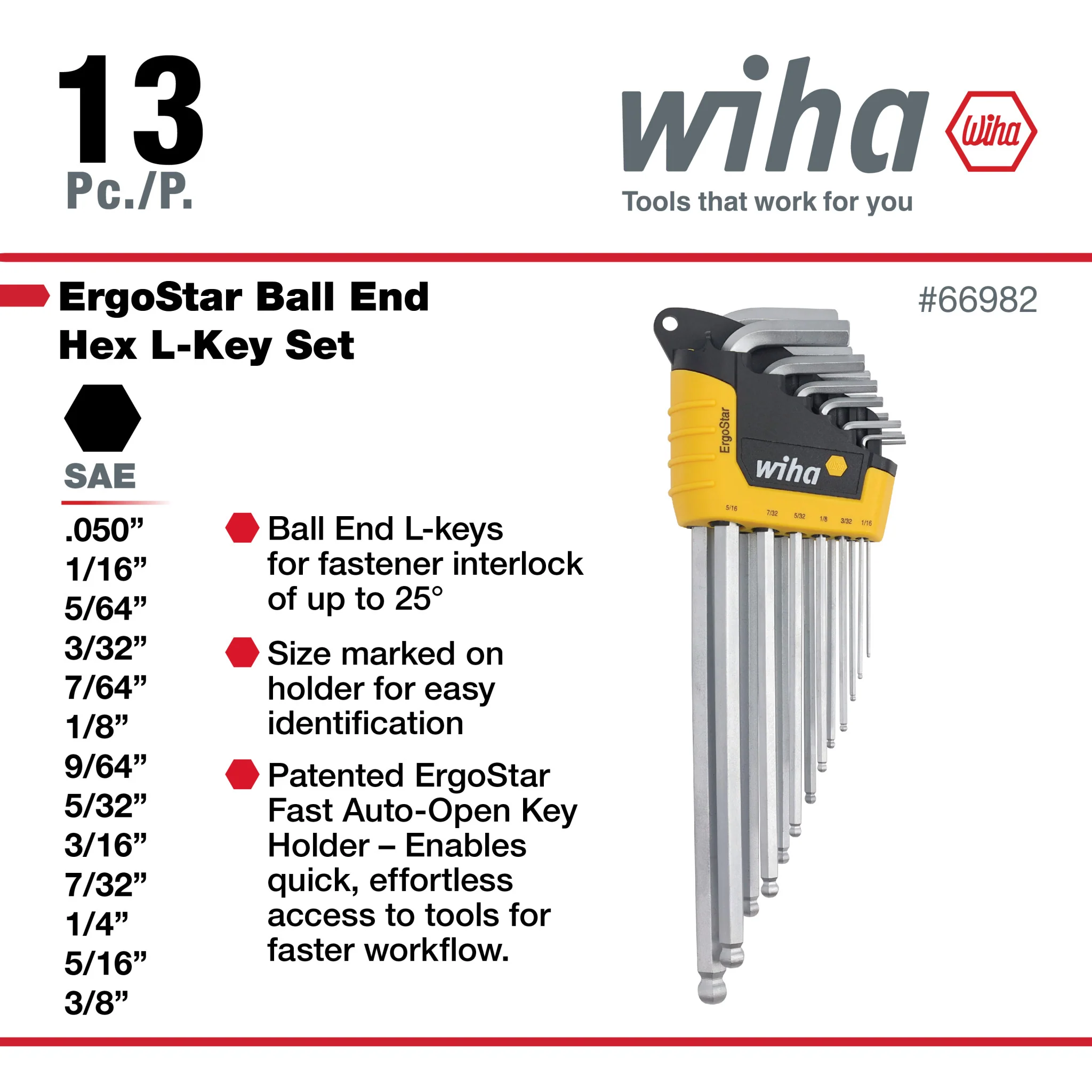 13 Piece ErgoStar Ball End Hex L-Key Set - Inch - Image 3