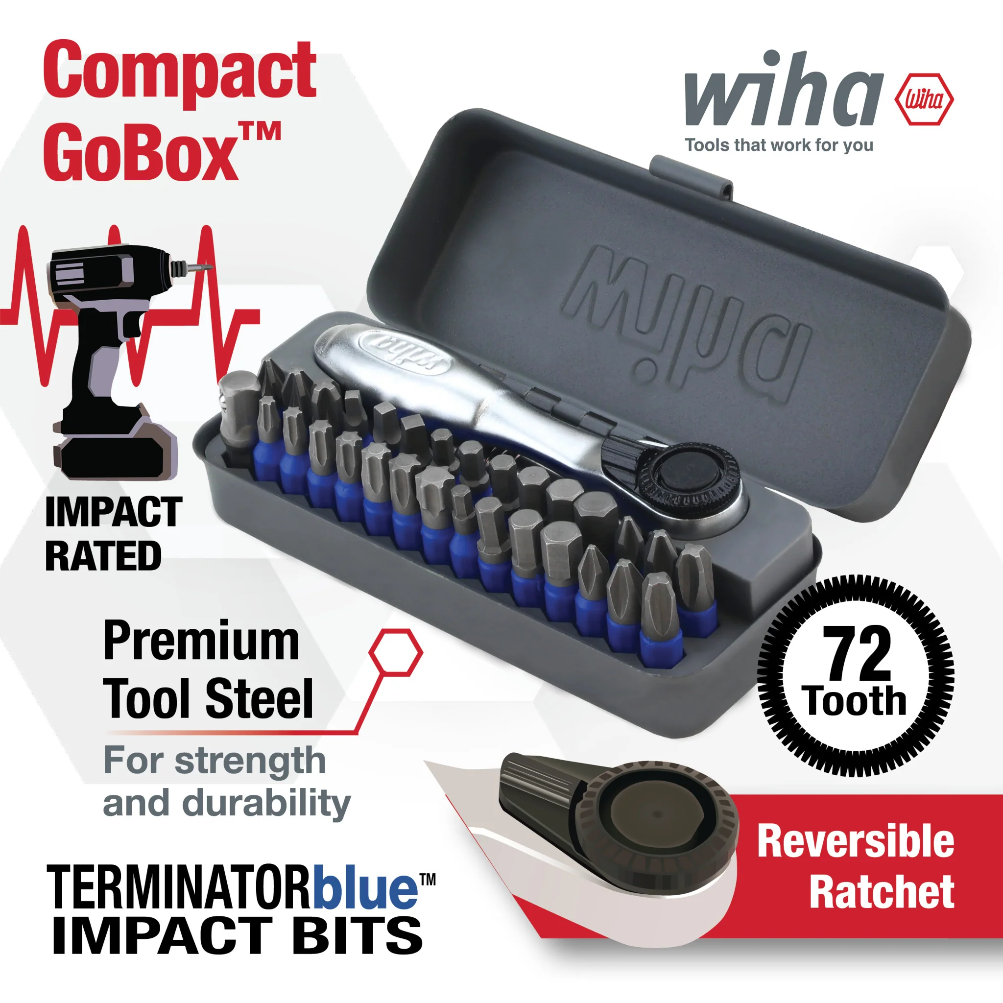 32 Piece GoBox TerminatorBlue Impact Bit Set with Mini Ratchet - Image 3