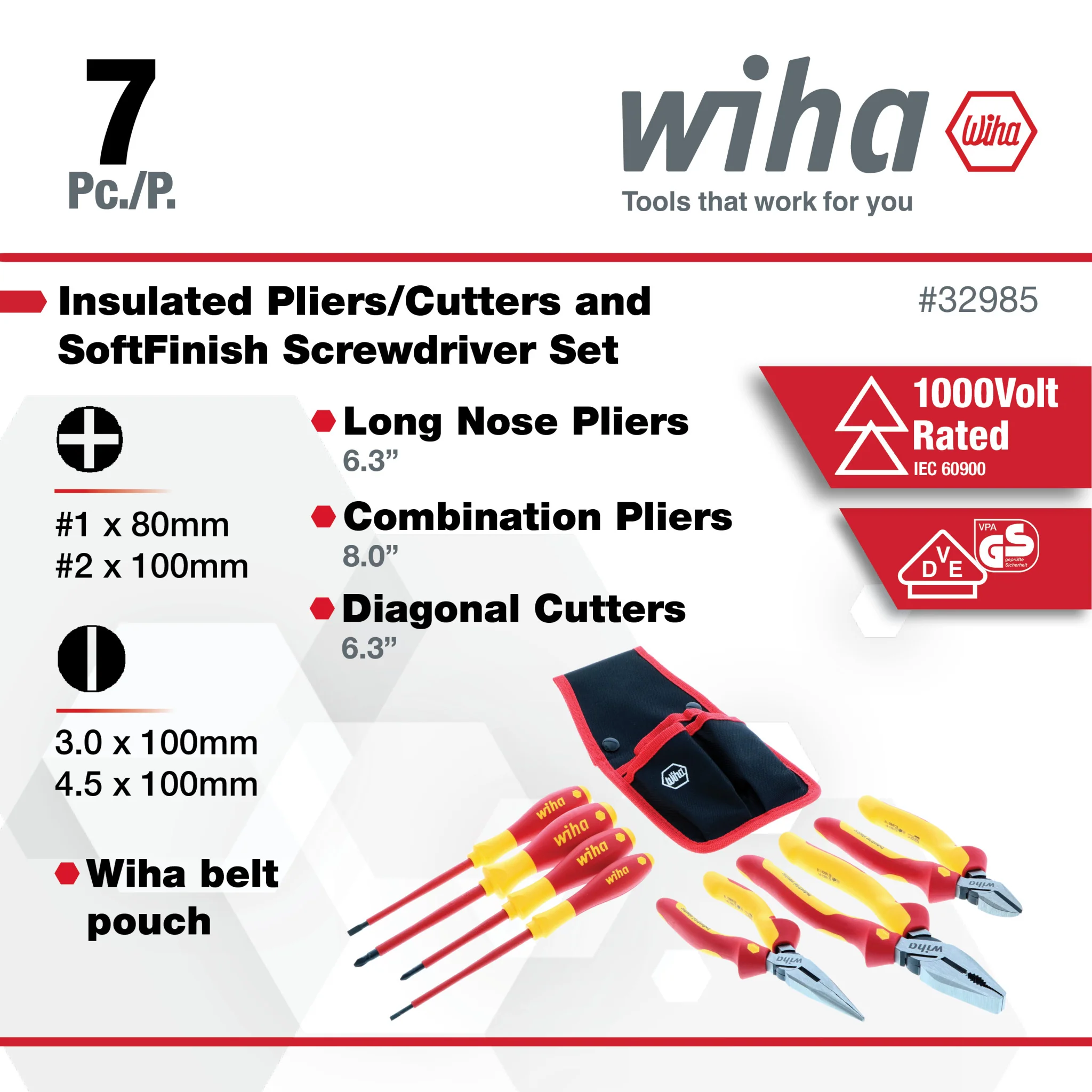 7 Piece Insulated Industrial Pliers and Screwdriver Set - Image 3