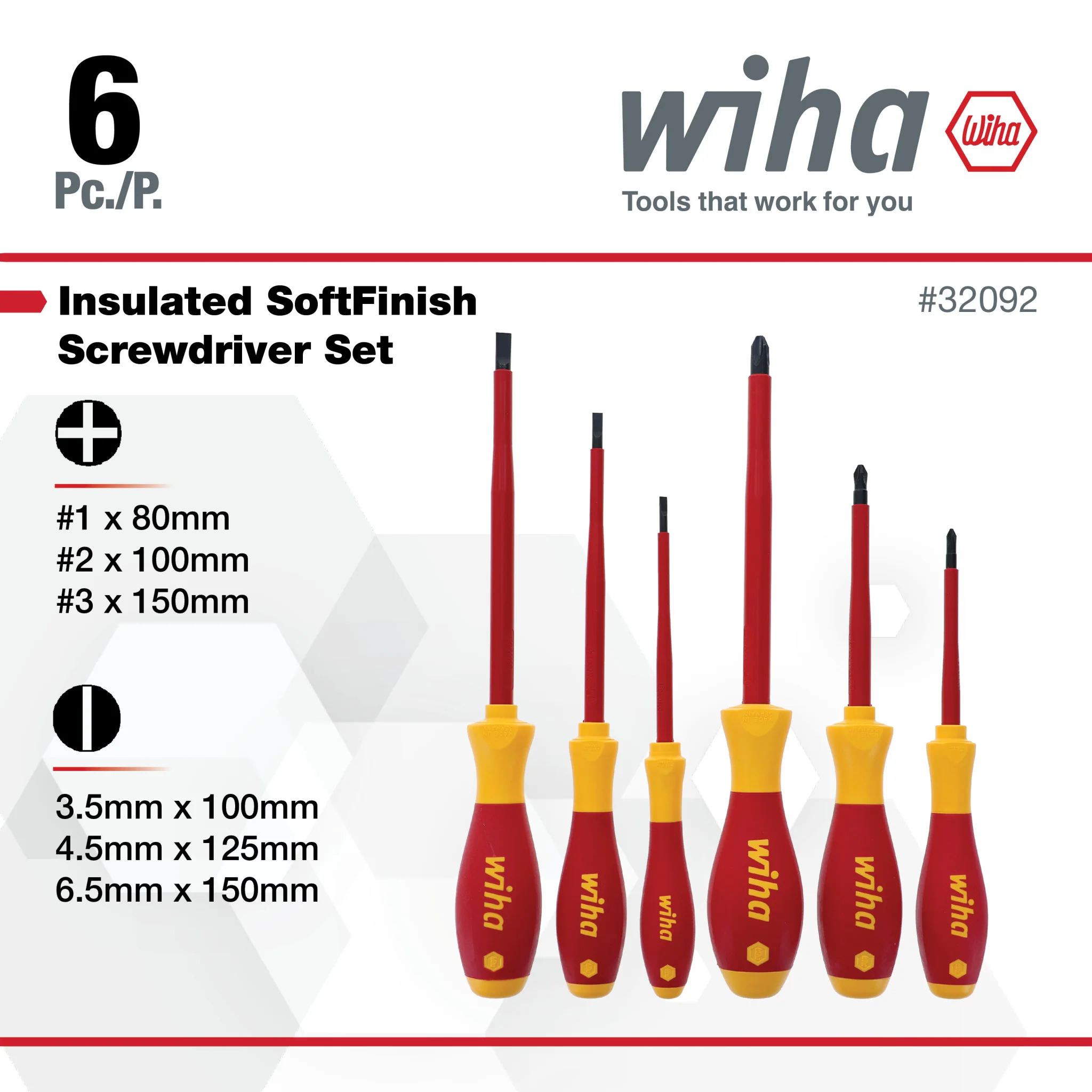 6 Piece Insulated SoftFinish Screwdriver Set - Slotted, Phillips - Image 3