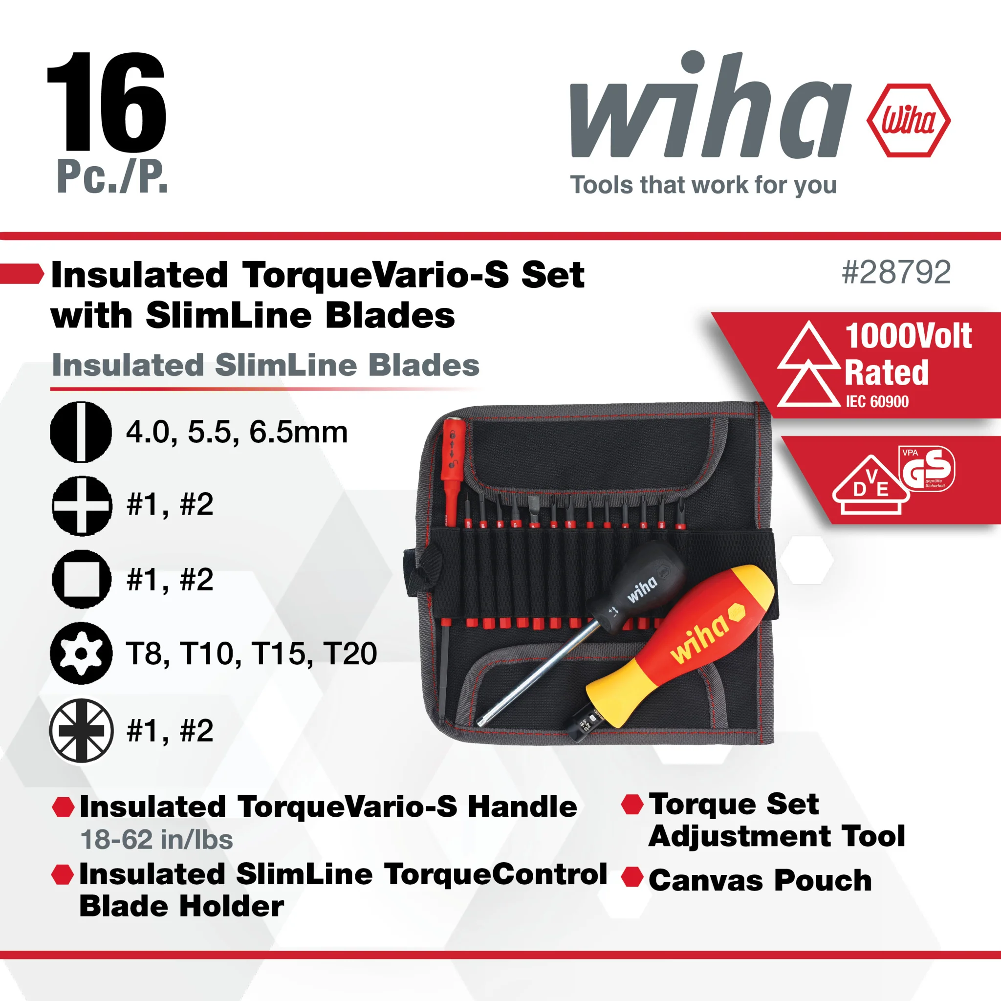 16 Piece Insulated TorqueVario-S (18-62 In/lbs) and SlimLine Blade Set - Image 3