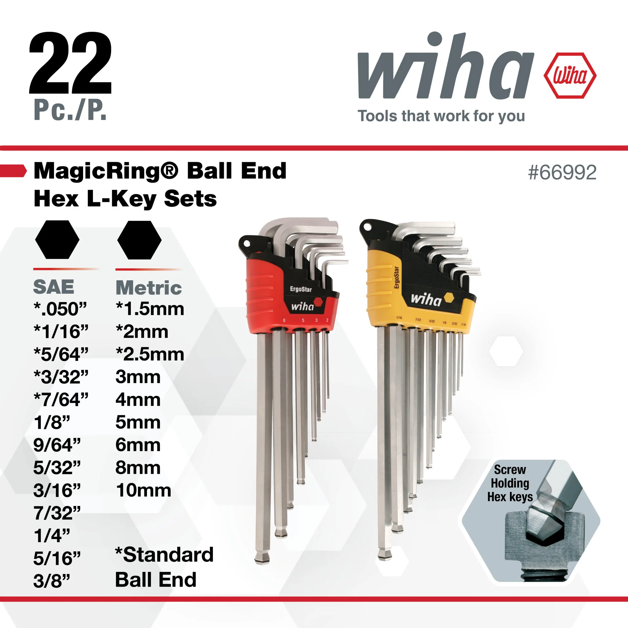 22 Piece MagicRing Ball End Hex L-Key Set - Inch, Metric - Image 3