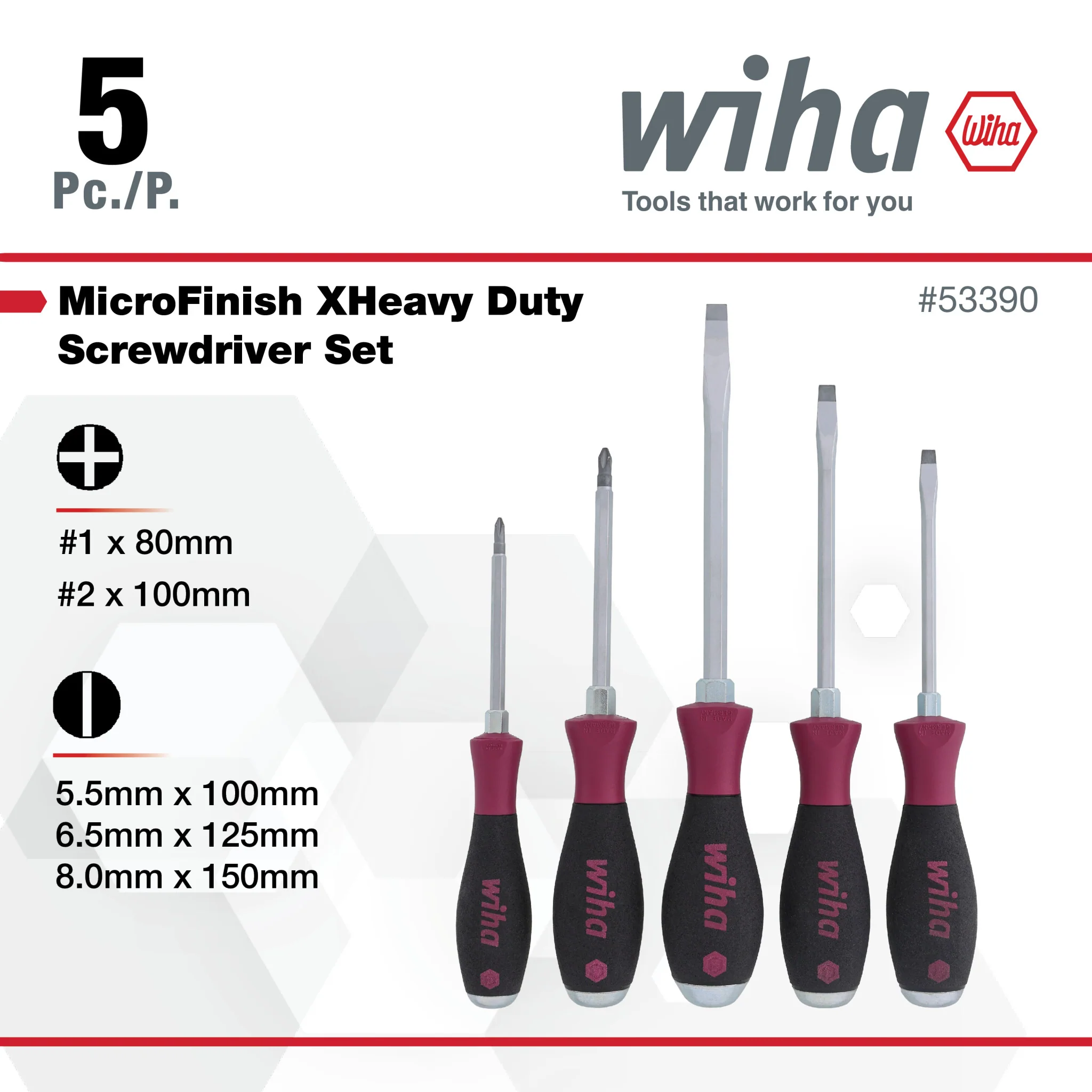 5 Piece MicroFinish XHeavy Duty Slotted and Phillips Screwdriver Set - Image 3