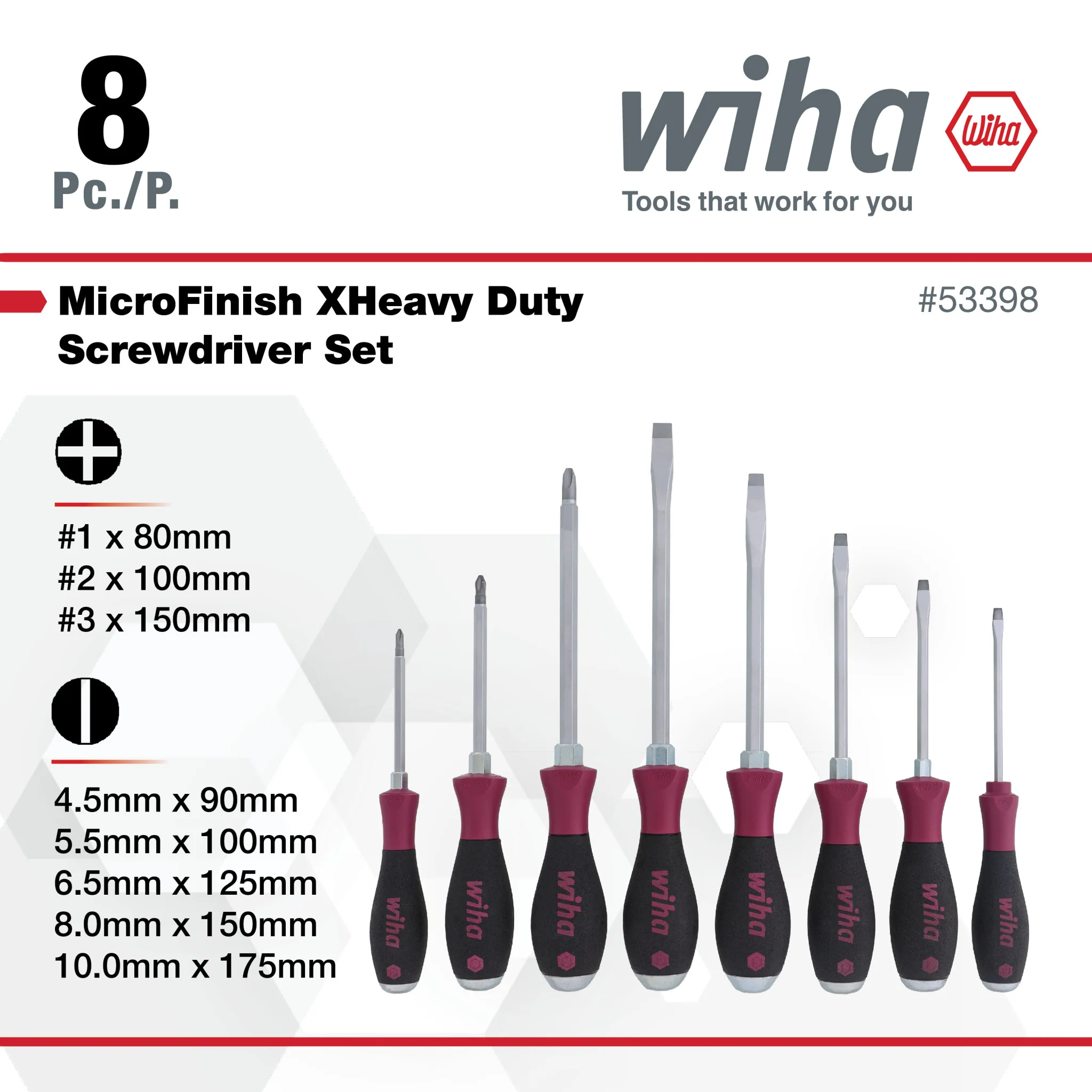 8 Piece MicroFinish XHeavy Duty Slotted and Phillips Screwdriver Set - Image 3