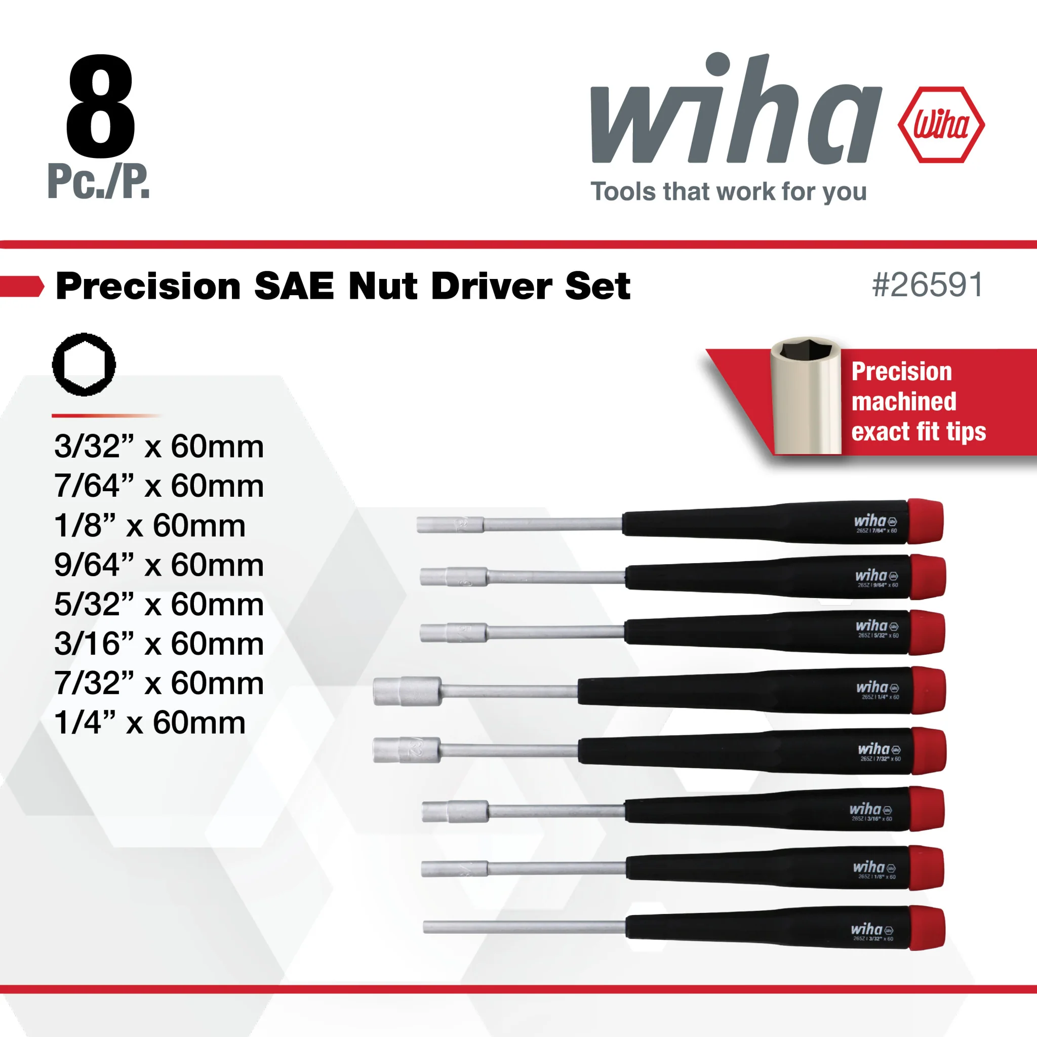 8 Piece Precision Nut Driver Set - Inch - Image 3