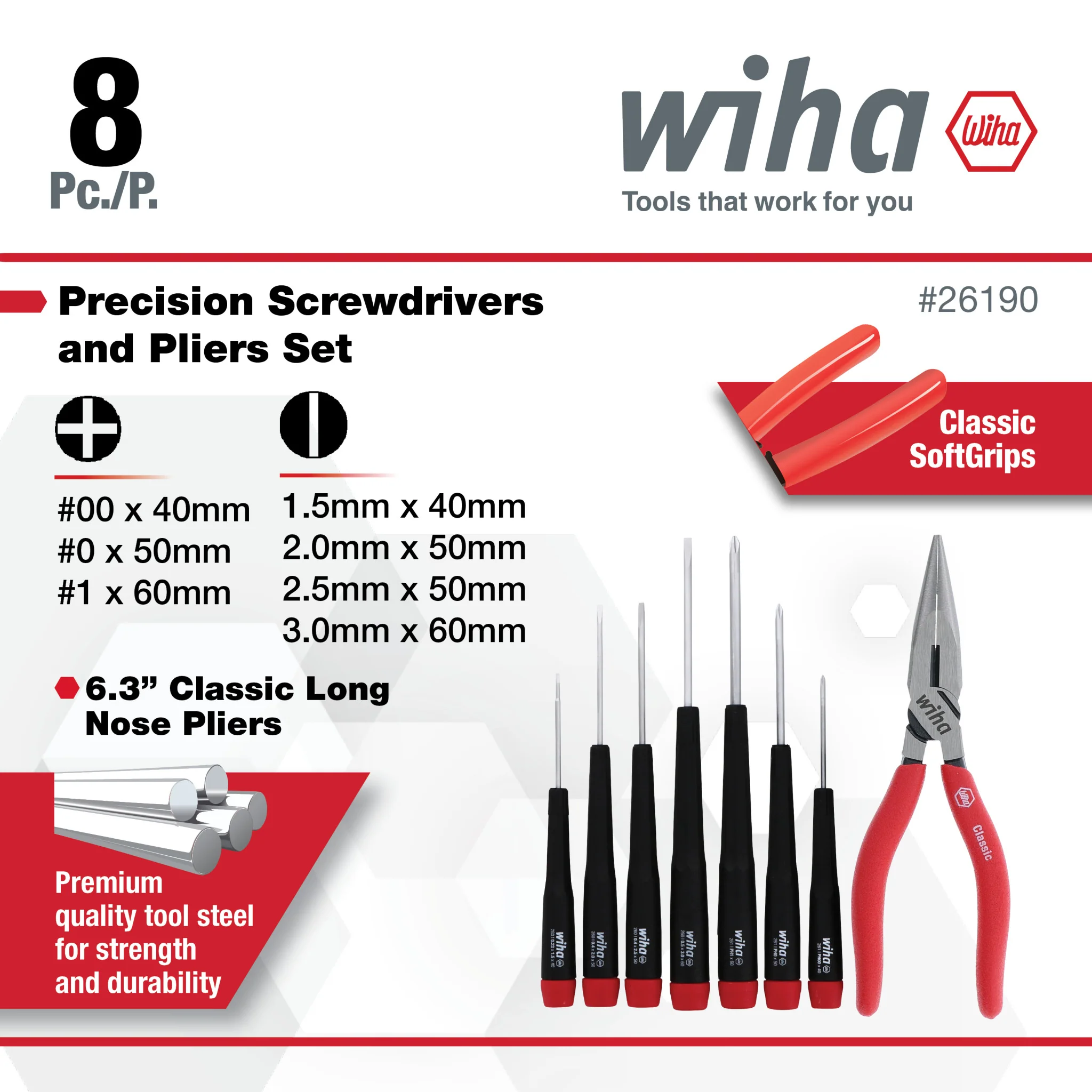 8 Piece Precision Slotted and Phillips Screwdrivers and Pliers Set - Image 3