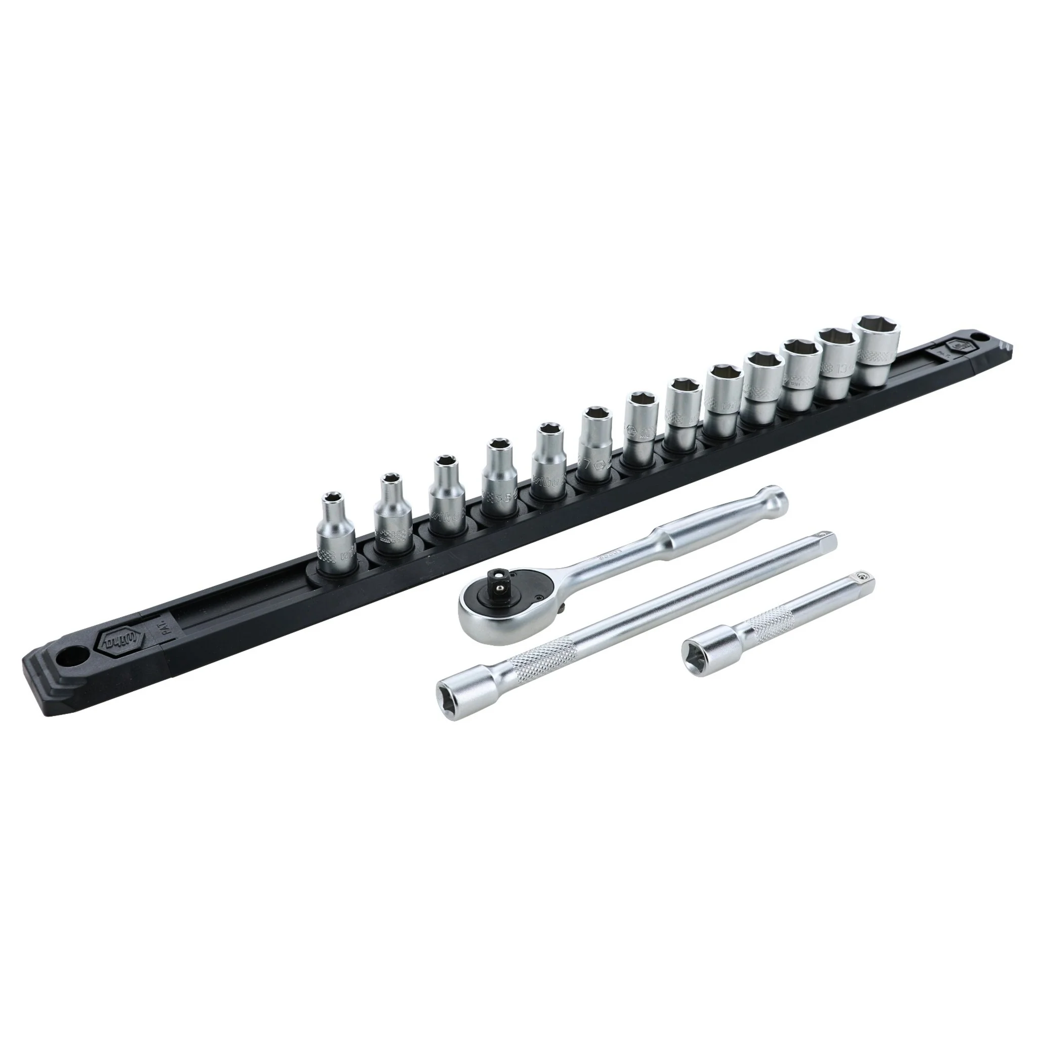 16 Piece Professional Socket and Ratchet Set with 3 and 6 Inch Extension Bars - 1/4" Drive Metric - Image 2