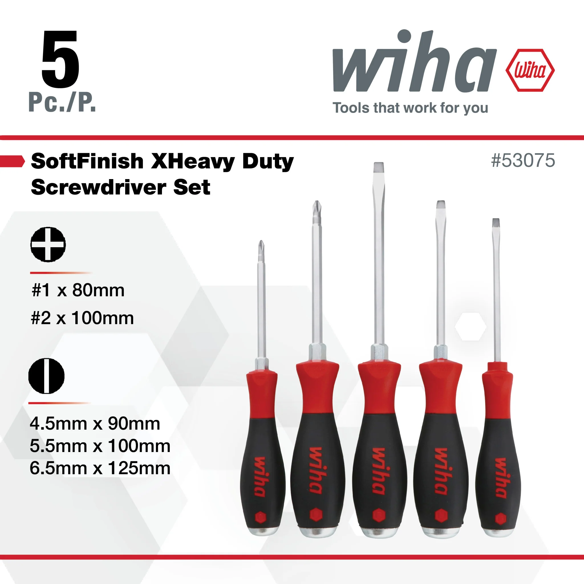 5 Piece SoftFinish XHeavy Duty Slotted and Phillips Screwdriver Set - Image 3