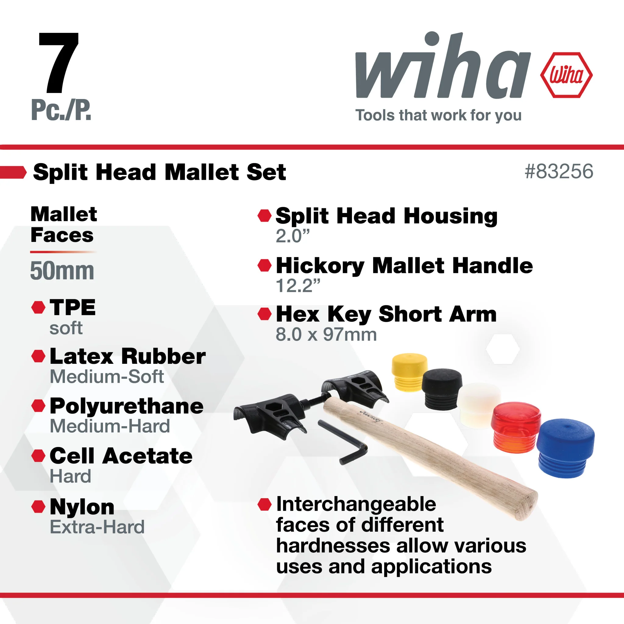 7 Piece Split Head Mallet Set 50mm - Image 3