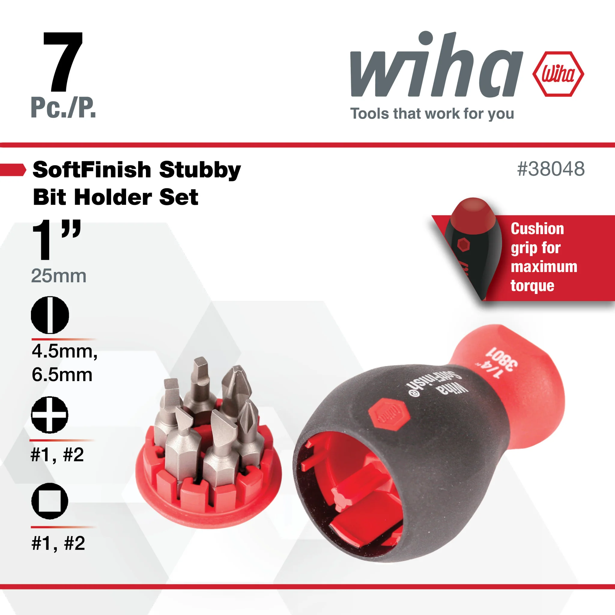 7 Piece SoftFinish Stubby Bit Holder Set - Slotted, Phillips, Square - Image 3
