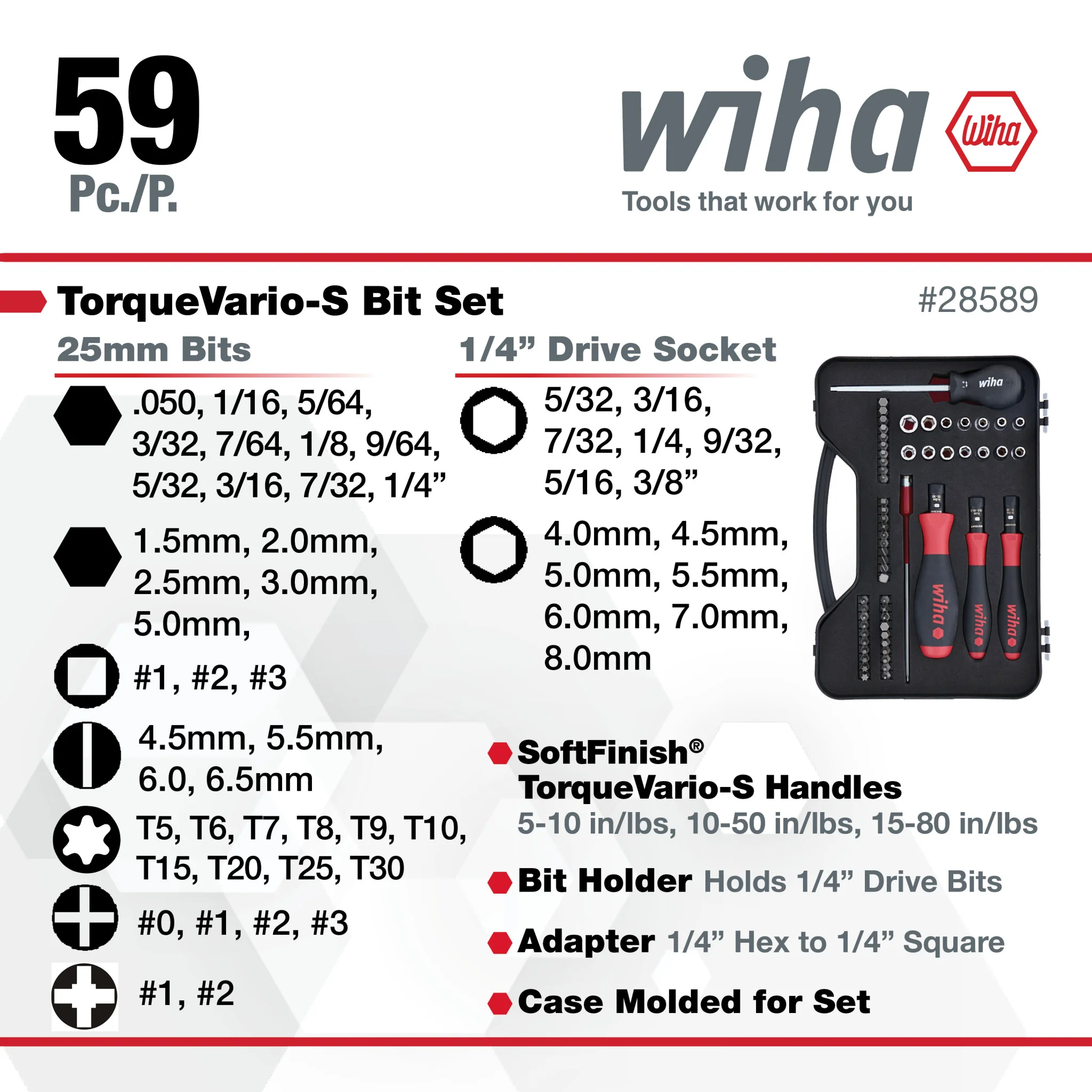 59 Piece TorqueVario-S Bit Set - In/lbs Handles - Image 3